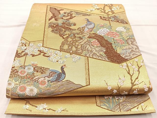 平和屋着物◎六通柄袋帯　唐織　松孔雀絵図　金糸　正絹　逸品　BAAO1775if