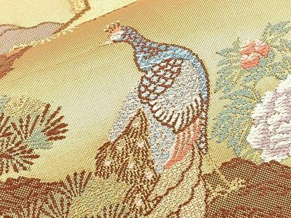 平和屋着物◎六通柄袋帯　唐織　松孔雀絵図　金糸　正絹　逸品　BAAO1775if