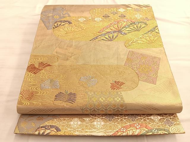 平和屋着物◎六通柄袋帯 唐織 流水片輪車若松葉 金糸 正絹 逸品 BAAO2002du