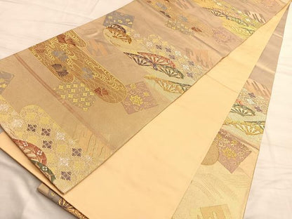 平和屋着物◎六通柄袋帯 唐織 流水片輪車若松葉 金糸 正絹 逸品 BAAO2002du
