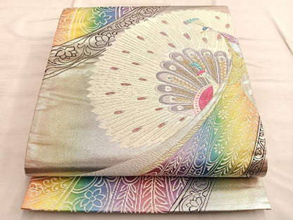 平和屋着物◎六通柄袋帯 唐織 孔雀唐草文 金銀糸 正絹 逸品 BAAL0929du