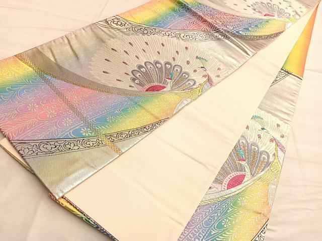 平和屋着物◎六通柄袋帯 唐織 孔雀唐草文 金銀糸 正絹 逸品 BAAL0929du