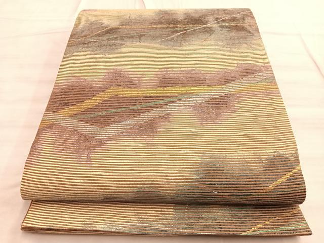 平和屋着物◎六通柄袋帯 横段霞文 金銀糸 正絹 逸品 BAAO2013du
