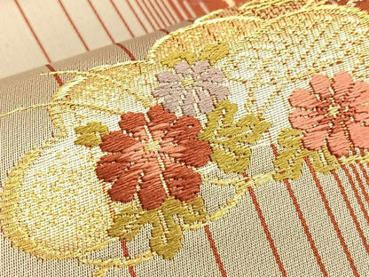 平和屋着物◎六通柄袋帯 唐織 光琳松草花間道 金糸 正絹 逸品 BAAO2014du
