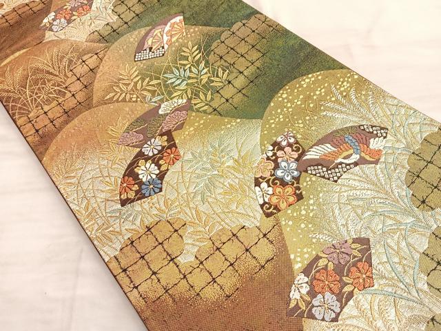 平和屋着物◎六通柄袋帯 唐織 遠山扇面文 金銀糸 正絹 逸品 BAAO2024du