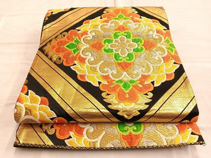 平和屋着物◎六通柄袋帯 唐織 菱正倉院文 金銀糸 正絹 逸品 BAAO2038du