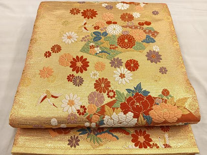 平和屋着物●佐賀錦 六通柄袋帯 唐織 地紙花鳥文 正絹 逸品 BAAO2158ea