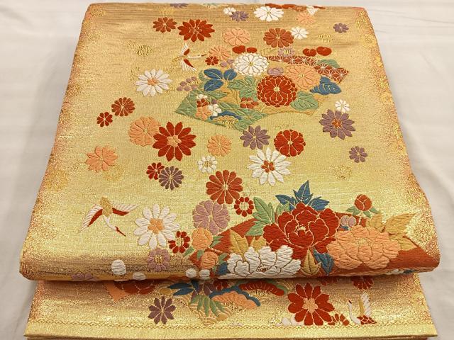 平和屋着物●佐賀錦 六通柄袋帯 唐織 地紙花鳥文 正絹 逸品 BAAO2158ea