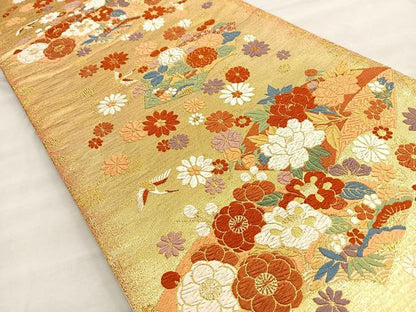 平和屋着物●佐賀錦 六通柄袋帯 唐織 地紙花鳥文 正絹 逸品 BAAO2158ea