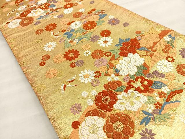 平和屋着物●佐賀錦 六通柄袋帯 唐織 地紙花鳥文 正絹 逸品 BAAO2158ea