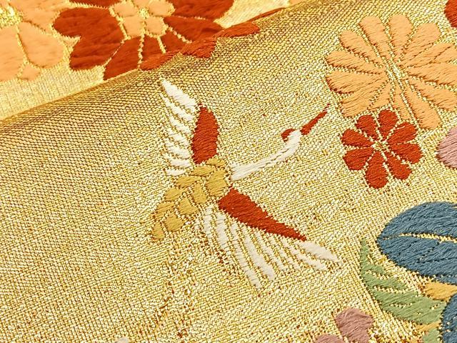 平和屋着物●佐賀錦 六通柄袋帯 唐織 地紙花鳥文 正絹 逸品 BAAO2158ea