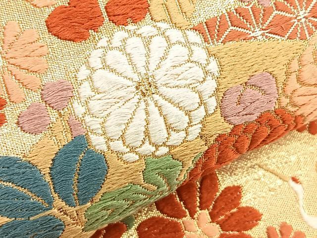 平和屋着物●佐賀錦 六通柄袋帯 唐織 地紙花鳥文 正絹 逸品 BAAO2158ea
