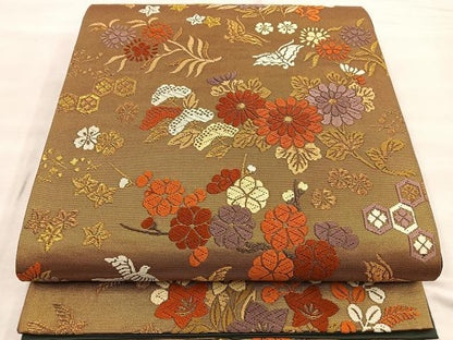 平和屋着物●六通柄袋帯 唐織 花鳥文 金糸 正絹 逸品 BAAO2162ea