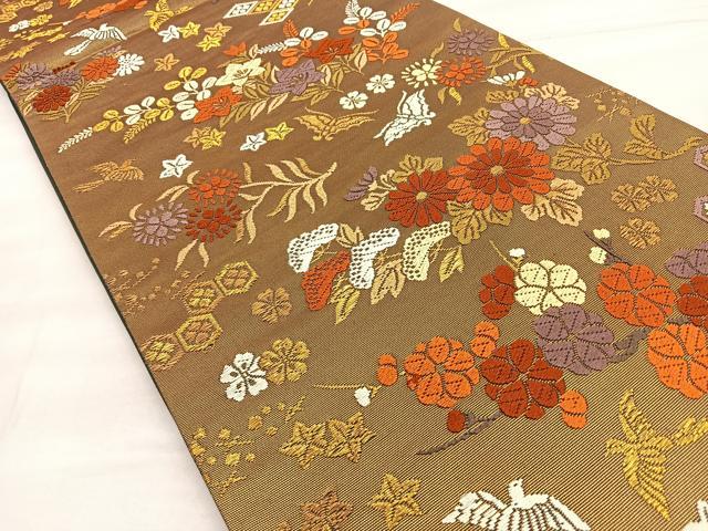 平和屋着物●六通柄袋帯 唐織 花鳥文 金糸 正絹 逸品 BAAO2162ea
