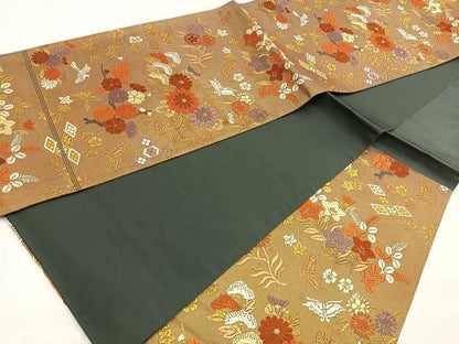 平和屋着物●六通柄袋帯 唐織 花鳥文 金糸 正絹 逸品 BAAO2162ea