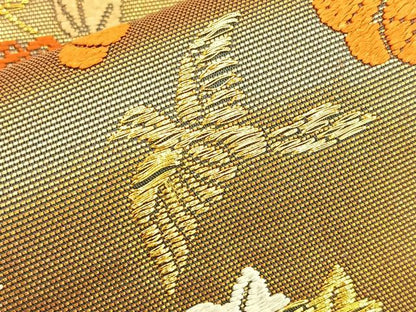 平和屋着物●六通柄袋帯 唐織 花鳥文 金糸 正絹 逸品 BAAO2162ea