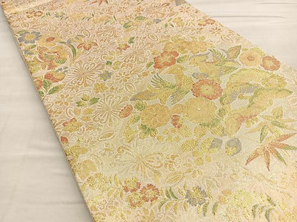 平和屋着物■佐賀錦 六通柄袋帯 向かい鳥花文 金糸 正絹 逸品 BAAO2213ea