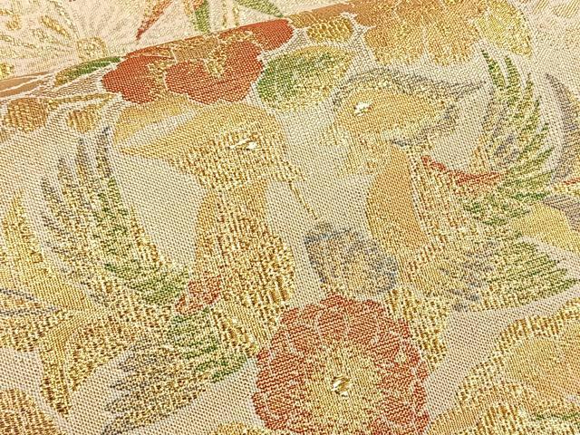 平和屋着物■佐賀錦 六通柄袋帯 向かい鳥花文 金糸 正絹 逸品 BAAO2213ea