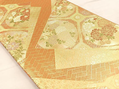 平和屋着物◎佐賀錦 六通柄袋帯 蜀江花籠文 金銀糸 正絹 逸品 BAAO3105if
