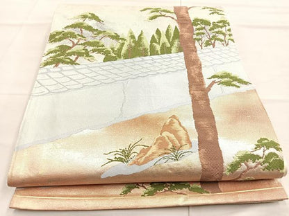平和屋着物◎六通柄袋帯 唐織 石庭風景文 金銀糸 正絹 逸品 BAAO3113if