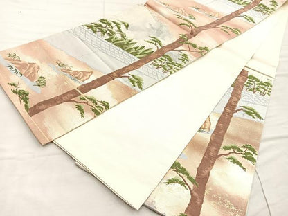 平和屋着物◎六通柄袋帯 唐織 石庭風景文 金銀糸 正絹 逸品 BAAO3113if