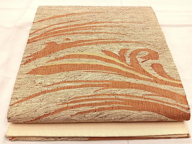 平和屋着物◎太鼓柄袋帯 すくい織 流水文 金糸 正絹 逸品 BAAO3118if