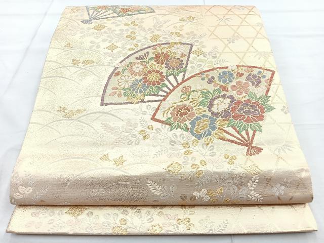 平和屋着物◎六通柄袋帯 扇面花文 金銀糸 正絹 逸品 BAAO3125if