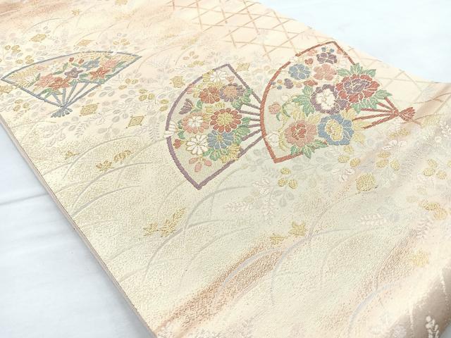 平和屋着物◎六通柄袋帯 扇面花文 金銀糸 正絹 逸品 BAAO3125if