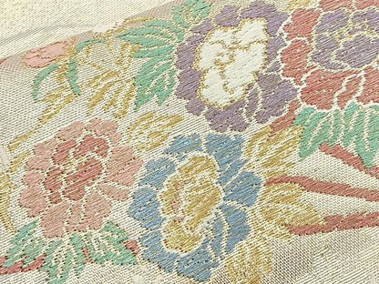 平和屋着物◎六通柄袋帯 扇面花文 金銀糸 正絹 逸品 BAAO3125if