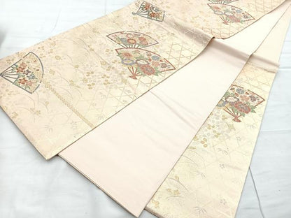 平和屋着物◎六通柄袋帯 扇面花文 金銀糸 正絹 逸品 BAAO3125if