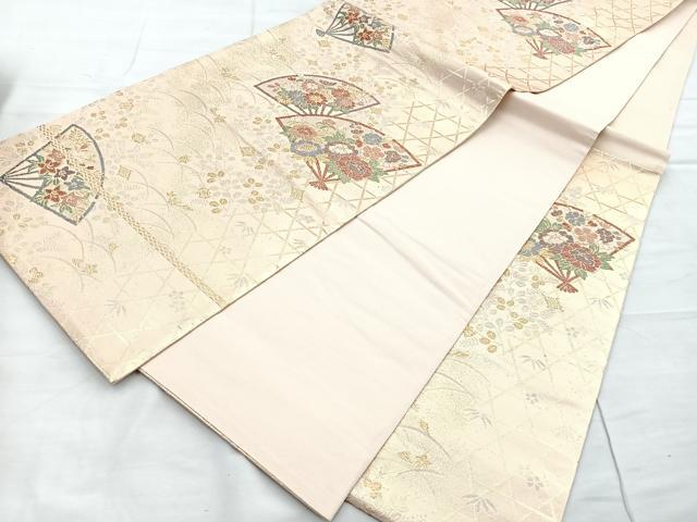 平和屋着物◎六通柄袋帯 扇面花文 金銀糸 正絹 逸品 BAAO3125if
