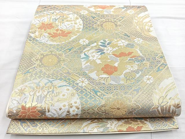 平和屋着物◎六通柄袋帯 菱天井花文 金銀糸 正絹 逸品 BAAO3127if