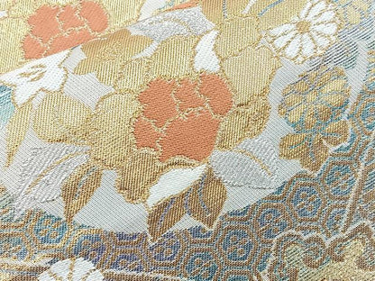 平和屋着物◎六通柄袋帯 菱天井花文 金銀糸 正絹 逸品 BAAO3127if