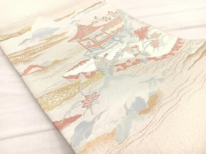 平和屋着物◎太鼓柄袋帯 人物風景文 金糸 正絹 逸品 BAAO3402if