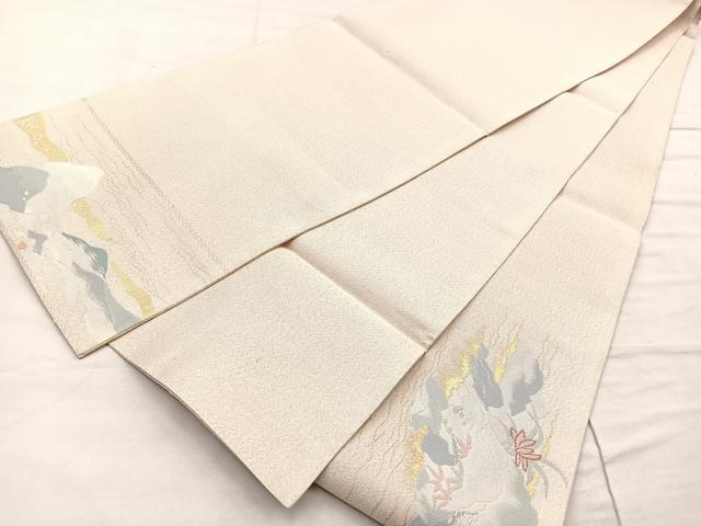 平和屋着物◎太鼓柄袋帯 人物風景文 金糸 正絹 逸品 BAAO3402if