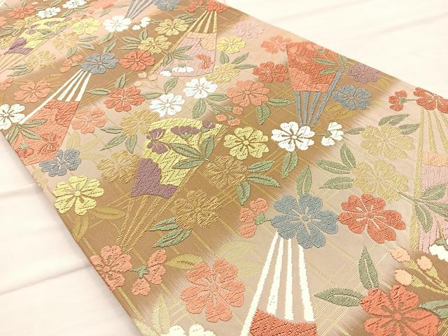 平和屋着物◎六通柄袋帯 檜扇舞花文 金銀糸 正絹 逸品