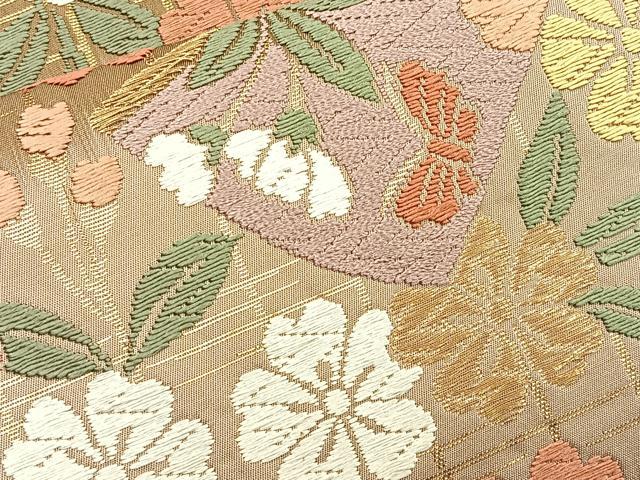 平和屋着物◎六通柄袋帯 唐織 舞桜扇文 金糸 正絹 逸品