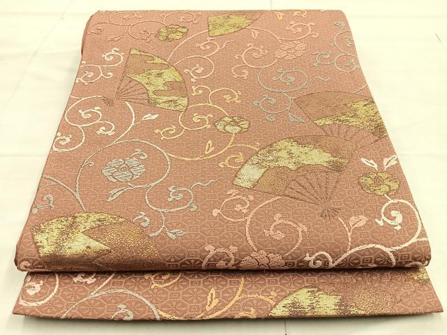 平和屋着物◎六通柄袋帯 唐織 扇面花唐草文 金糸 正絹 逸品 BAAO3425if