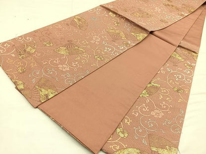 平和屋着物◎六通柄袋帯 唐織 扇面花唐草文 金糸 正絹 逸品 BAAO3425if