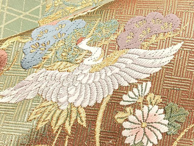 平和屋着物◎六通柄袋帯 唐織 松皮菱飛鶴花文 金糸 正絹 逸品 BAAO3433if