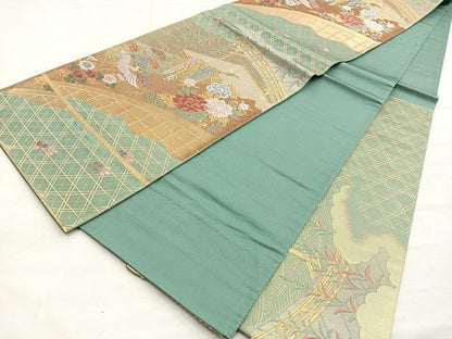 平和屋着物◎六通柄袋帯 唐織 松皮菱飛鶴花文 金糸 正絹 逸品 BAAO3433if