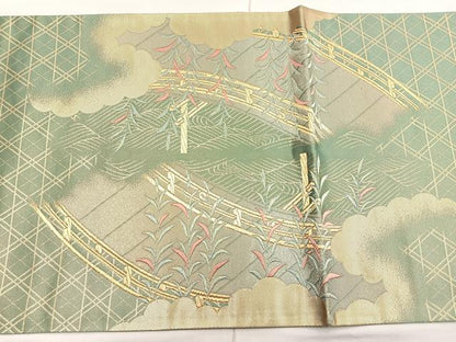 平和屋着物◎六通柄袋帯 唐織 松皮菱飛鶴花文 金糸 正絹 逸品 BAAO3433if
