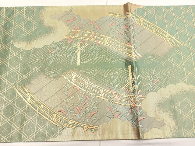平和屋着物◎六通柄袋帯 唐織 松皮菱飛鶴花文 金糸 正絹 逸品 BAAO3433if