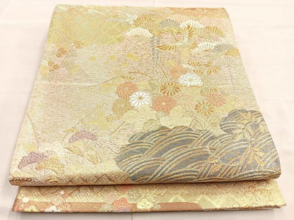 平和屋着物◎六通柄袋帯　花苑小菊文　金糸　正絹　逸品　BAAO3446if