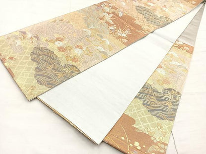 平和屋着物◎六通柄袋帯　花苑小菊文　金糸　正絹　逸品　BAAO3446if