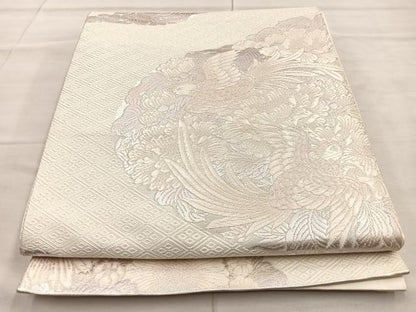 平和屋着物◎六通柄袋帯 唐織 鳳凰花文 銀糸 正絹 逸品 BAAO3455if