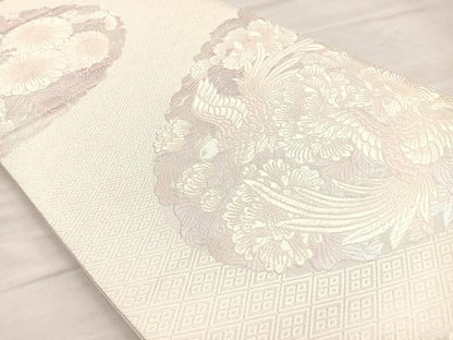 平和屋着物◎六通柄袋帯 唐織 鳳凰花文 銀糸 正絹 逸品 BAAO3455if