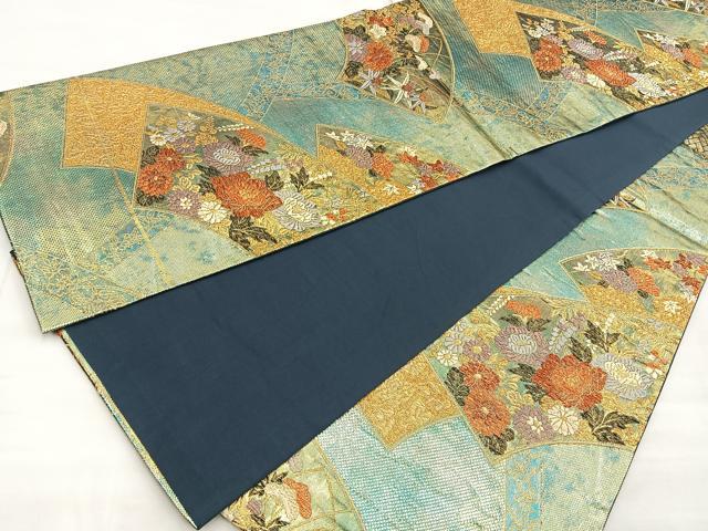 平和屋着物□六通柄袋帯 宝飾扇面蒔絵文 金糸 正絹 逸品 BAAO3755ea