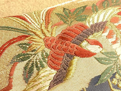 平和屋着物◎六通柄袋帯 唐織 綴れ 鳳凰扇面有職文 金銀糸 正絹 逸品 BAAO4095du