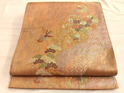平和屋着物◎六通柄袋帯 唐織露濯箔 金糸 正絹 逸品 BAAO5001du